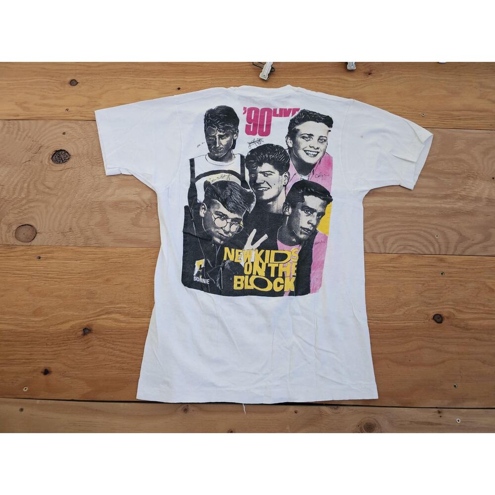 New Kids On The Block 1990 White Band T-Shirt Size M